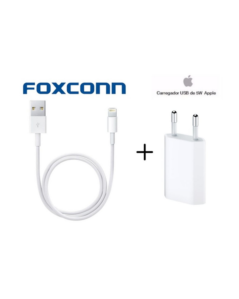 Carregador USB de 5W Compatível Iphone+ Cabo Lightning 1M Anatel