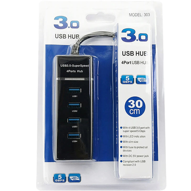 Hub USB 3.0 com 4 entradas Porta USB de alta velocidade e indicador led